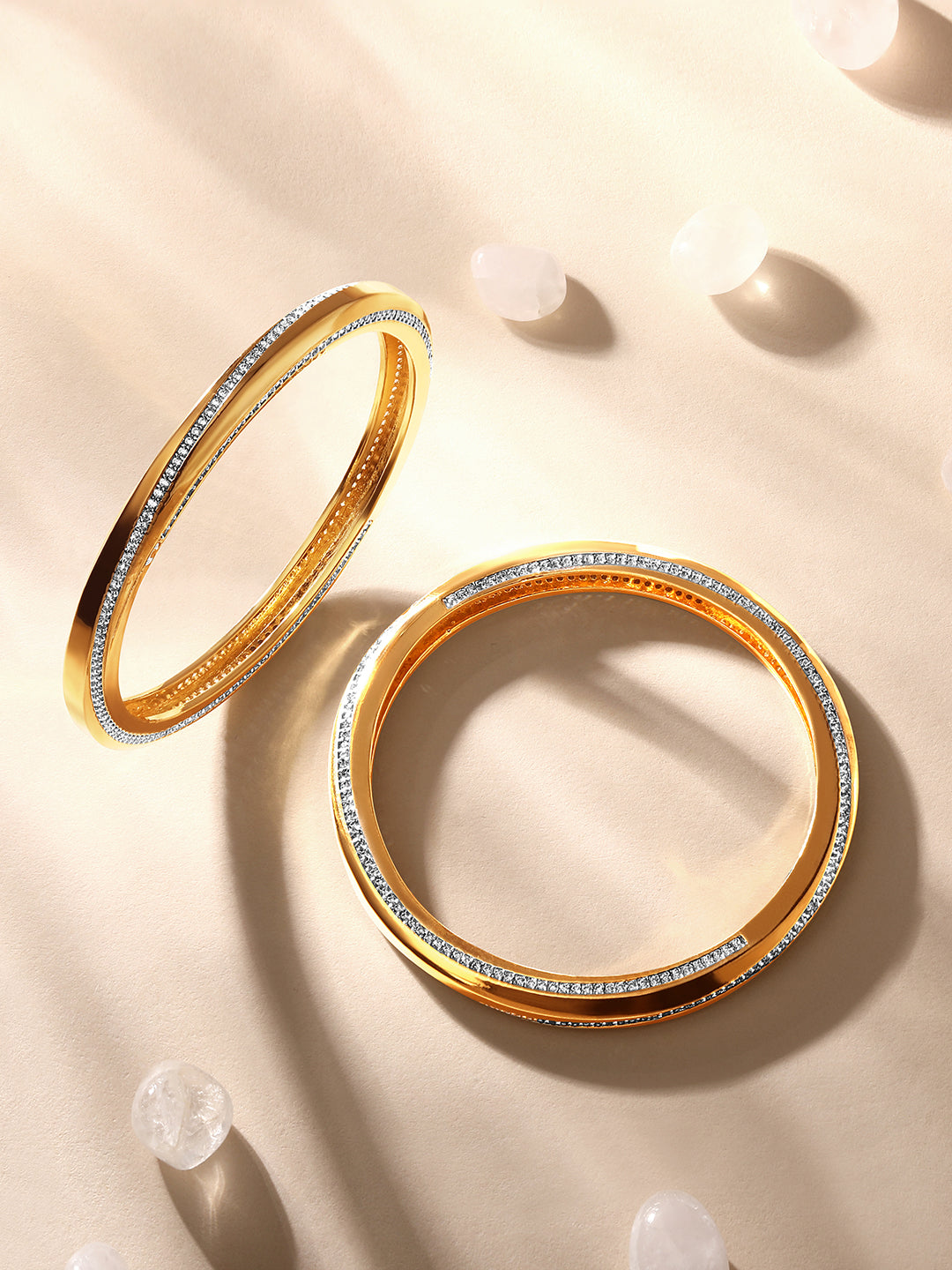 Diamond bangles with gold finish