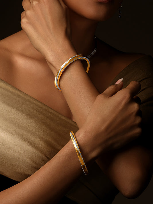 Diamond bangles with gold finish