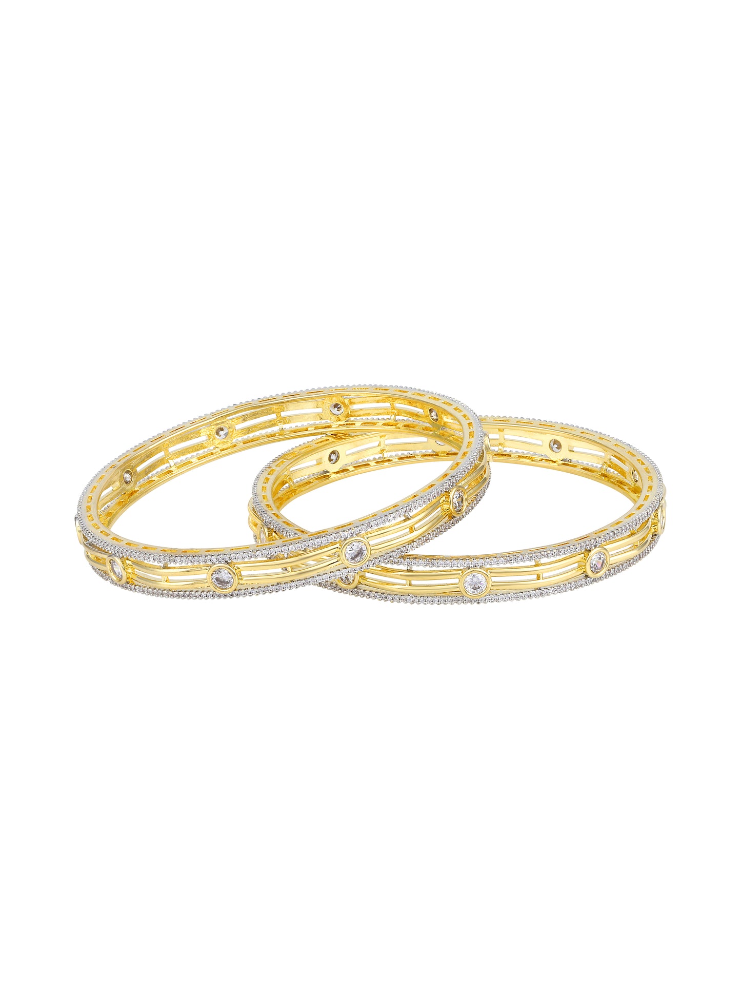 Set Of 2 Gold-Plated CZ Studded Bangles