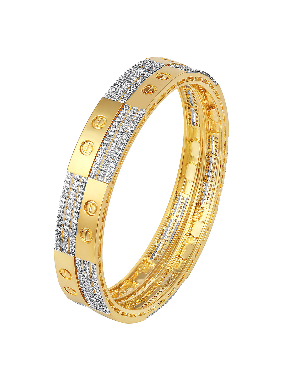Set of 2 gold-plated imitation bangles studded with CZ stones – elegant artificial bangles for festive and everyday wear