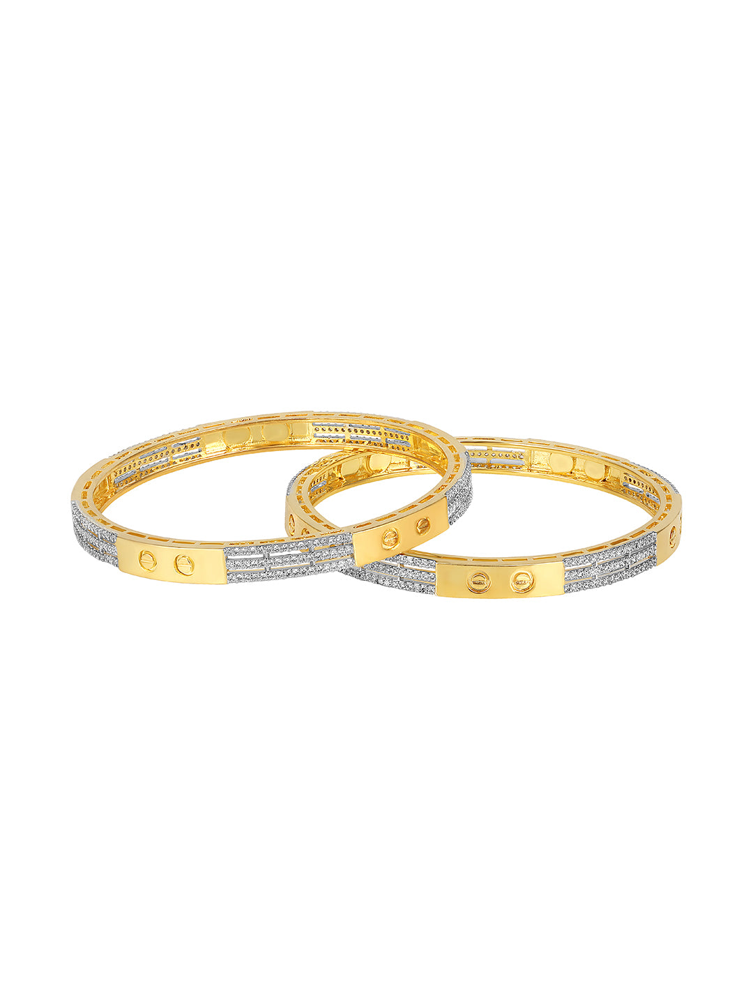 Set of 2 gold-plated imitation bangles studded with CZ stones – elegant artificial bangles for festive and everyday wear