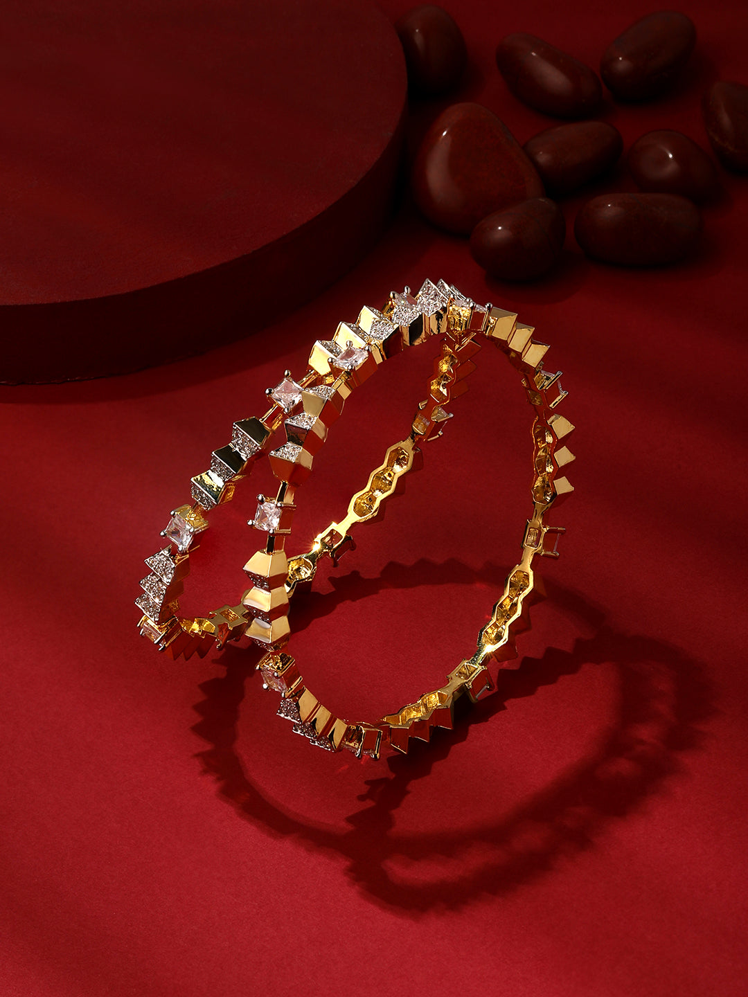 Gold plated CZ studded diamond bangles set for women – bridal and festive wear jewellery