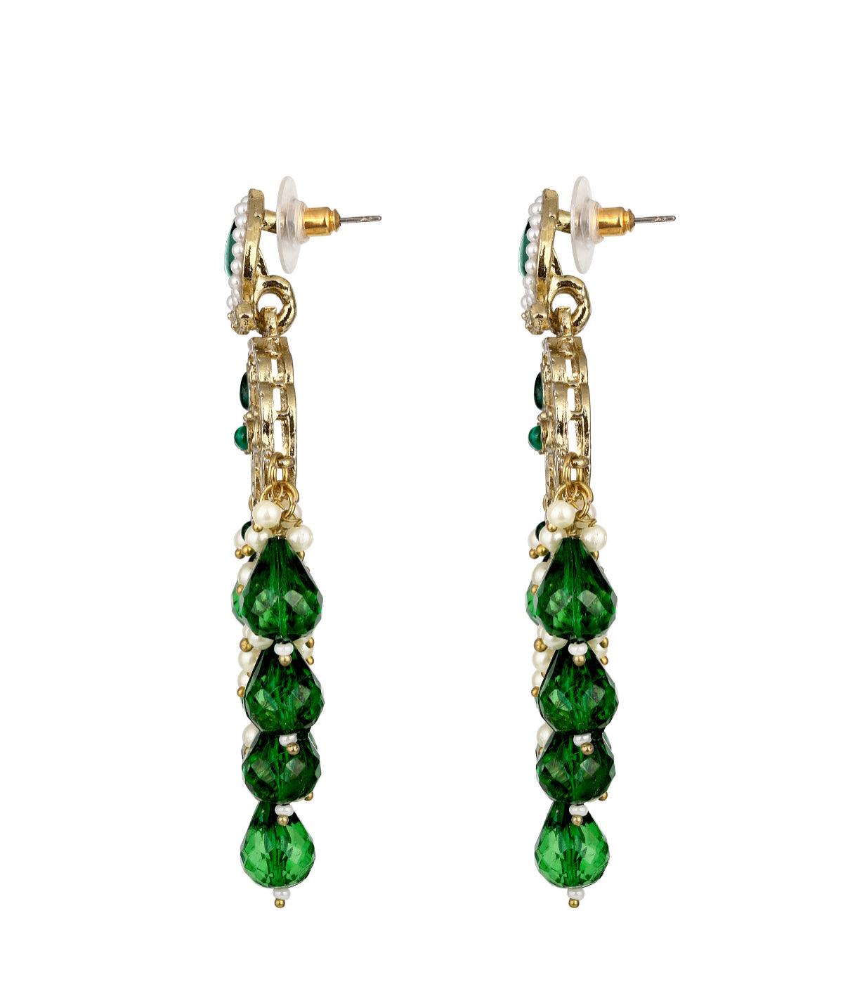 Traditional Crystal Stone Studded Emerald Drop Earrings - ASMITTA Jewellery