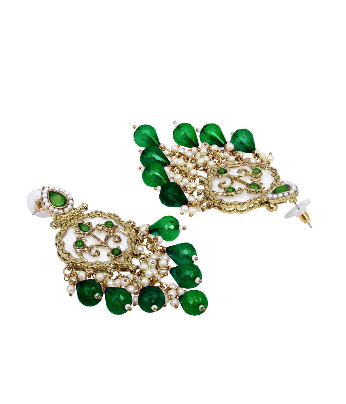 Traditional Crystal Stone Studded Emerald Drop Earrings - ASMITTA Jewellery
