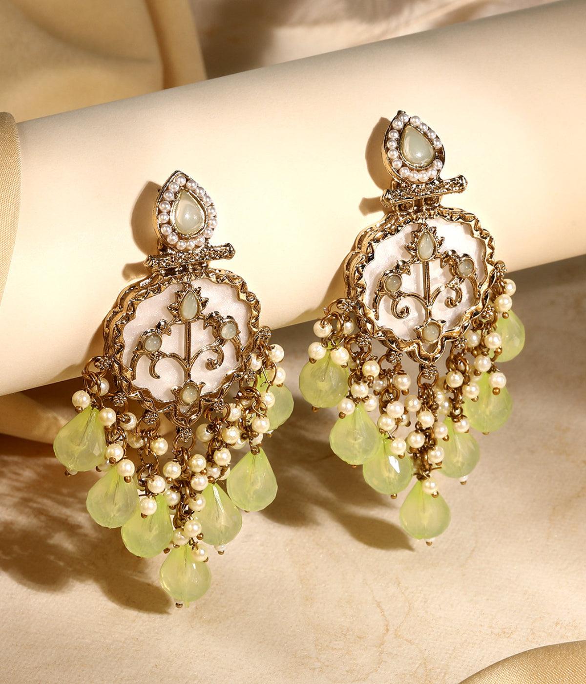 Traditional White Pearls Drop Earrings - ASMITTA Jewellery