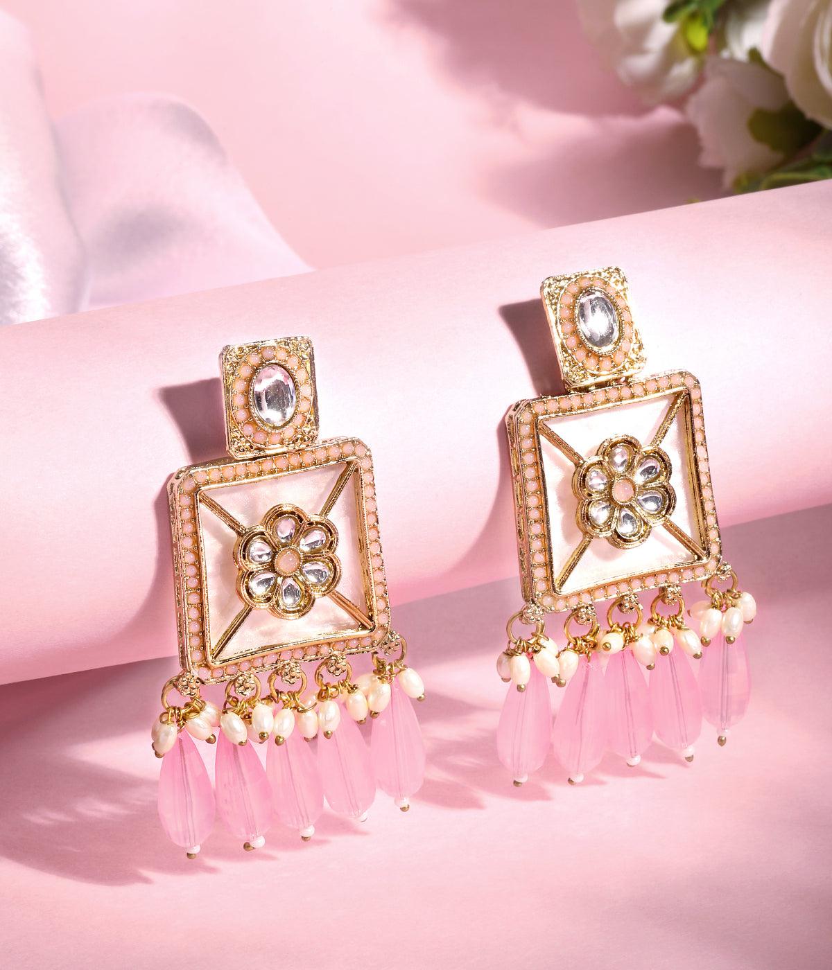 Traditional Baby Pink Pearls Earrings - ASMITTA Jewellery