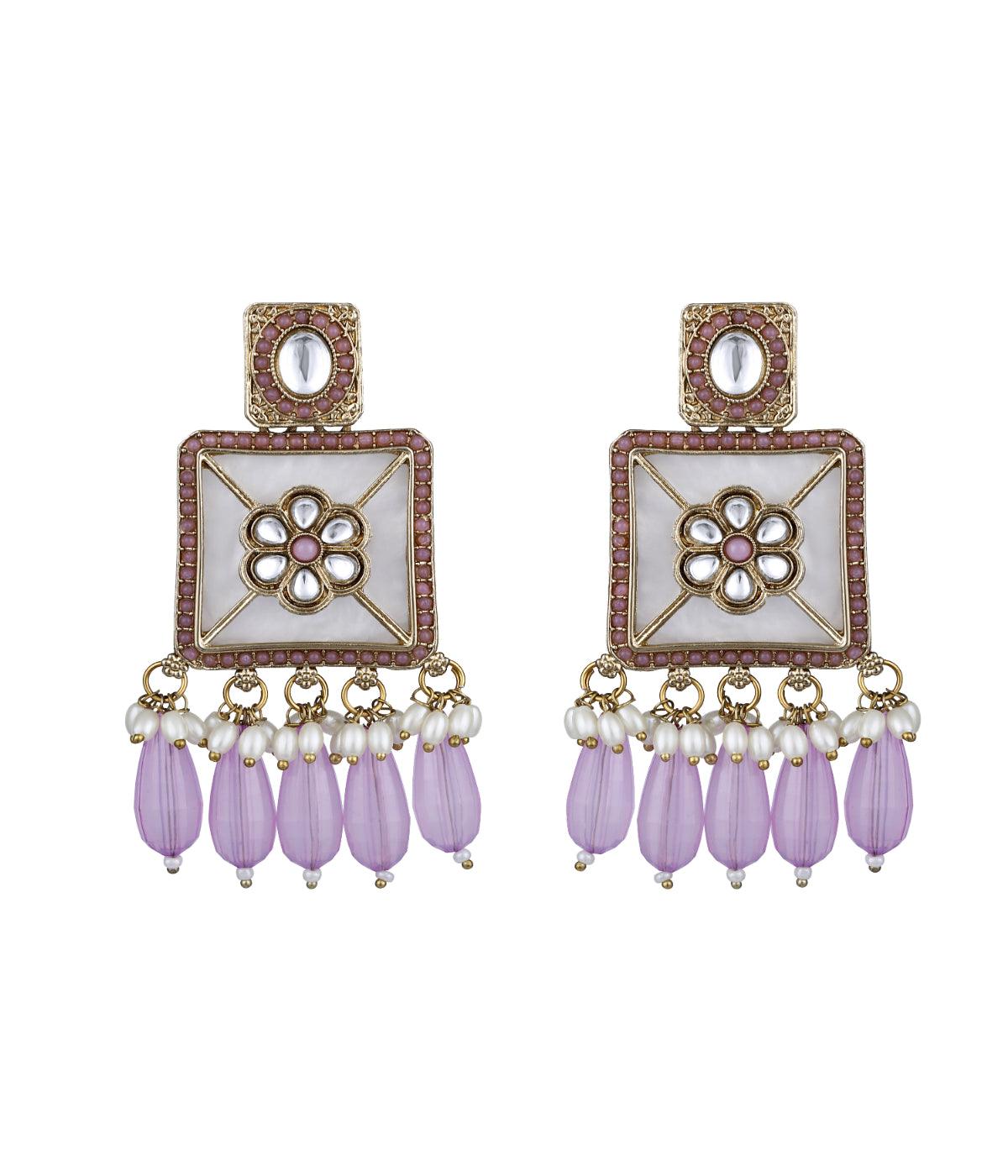 Traditional Purple Pearls Drop Earrings - ASMITTA Jewellery