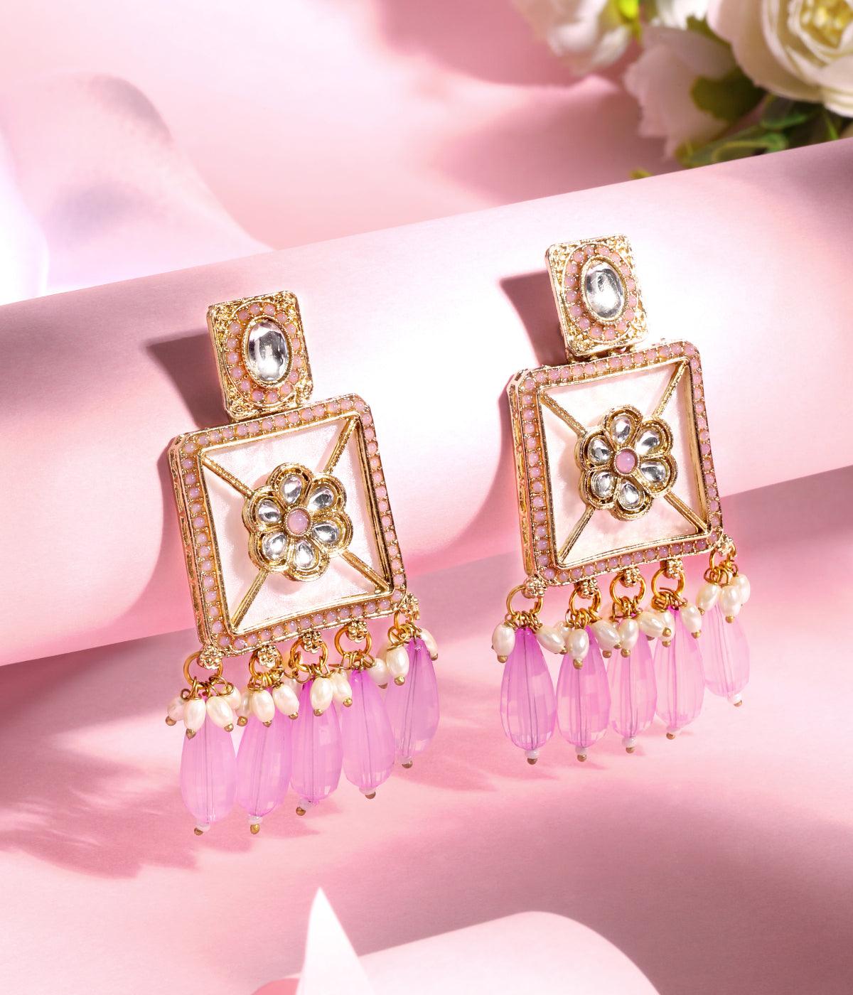 Traditional Purple Pearls Drop Earrings - ASMITTA Jewellery