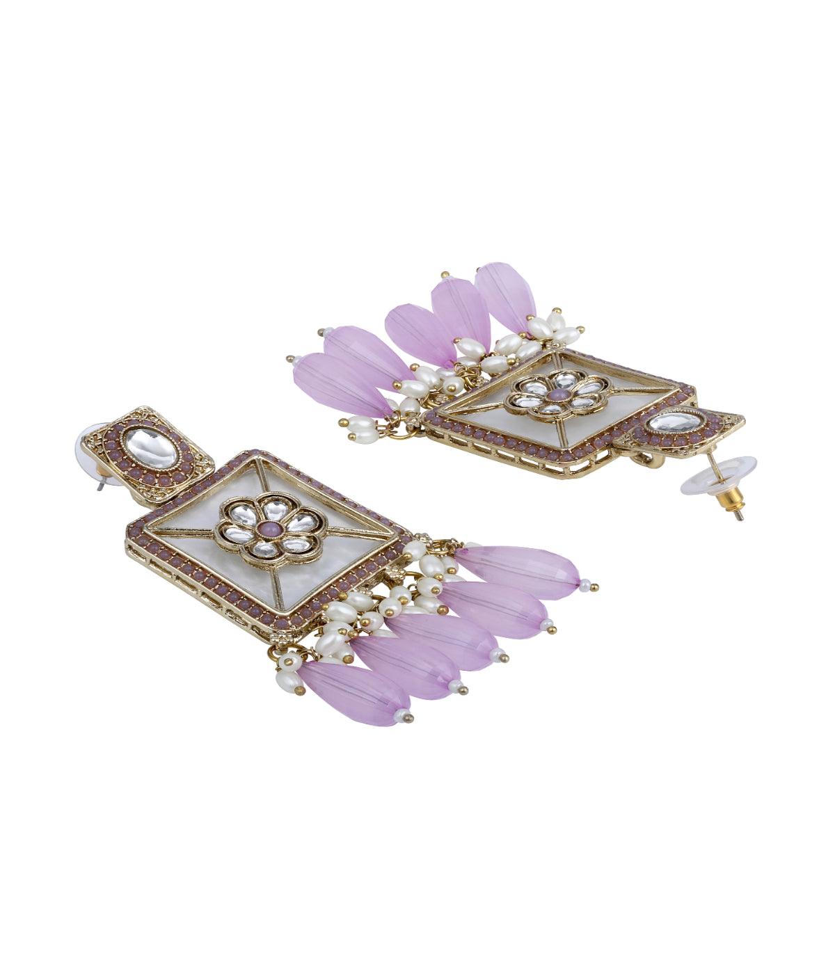 Traditional Purple Pearls Drop Earrings - ASMITTA Jewellery