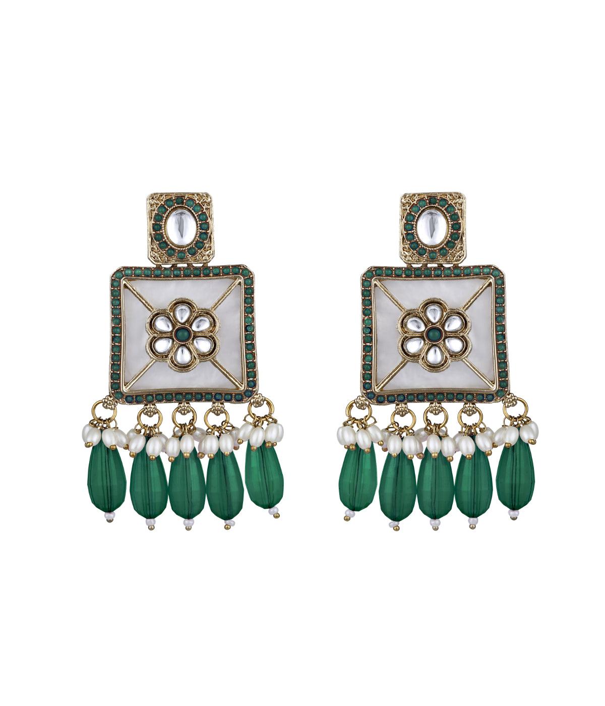 Traditional Green Pearls Earrings - ASMITTA Jewellery