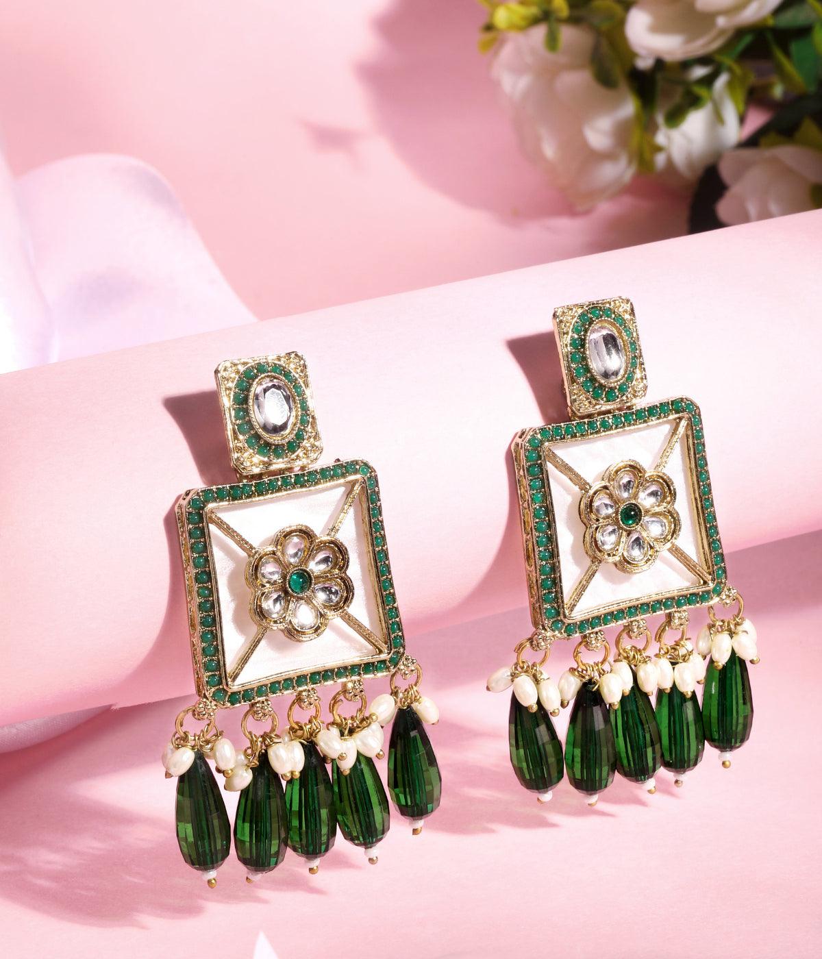 Traditional Green Pearls Earrings - ASMITTA Jewellery