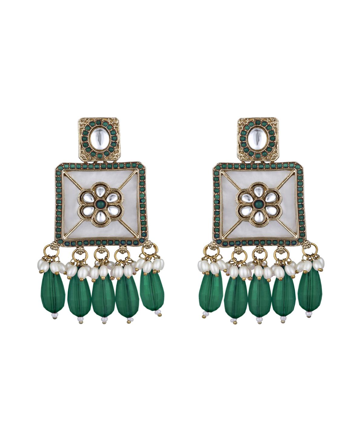 Traditional Green Pearls Earrings - ASMITTA Jewellery