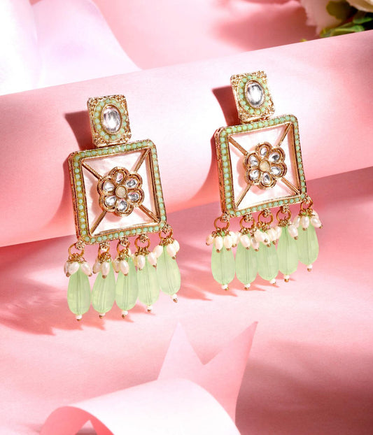 Traditional Mint Green Pearls Earrings - ASMITTA Jewellery