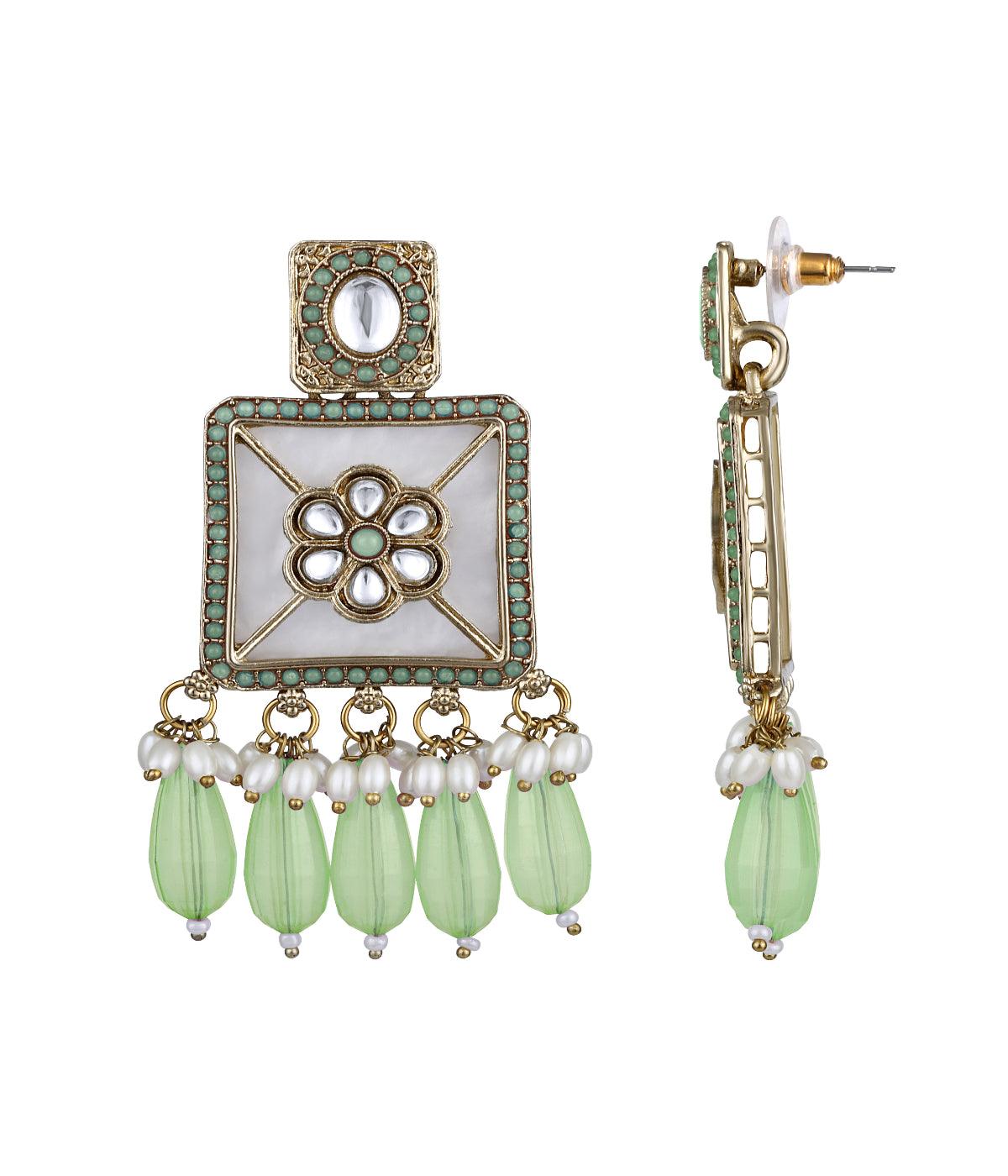 Traditional Mint Green Pearls Earrings - ASMITTA Jewellery