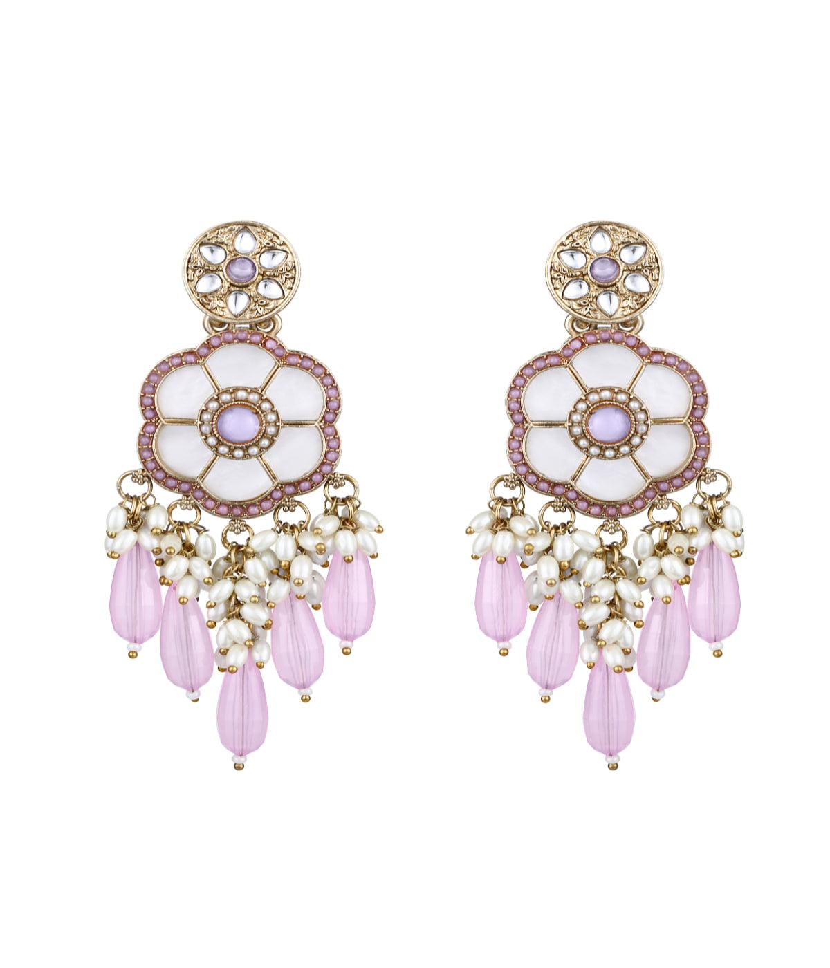 Royal Bloom: Traditional Purple Pearl Earrings - ASMITTA Jewellery
