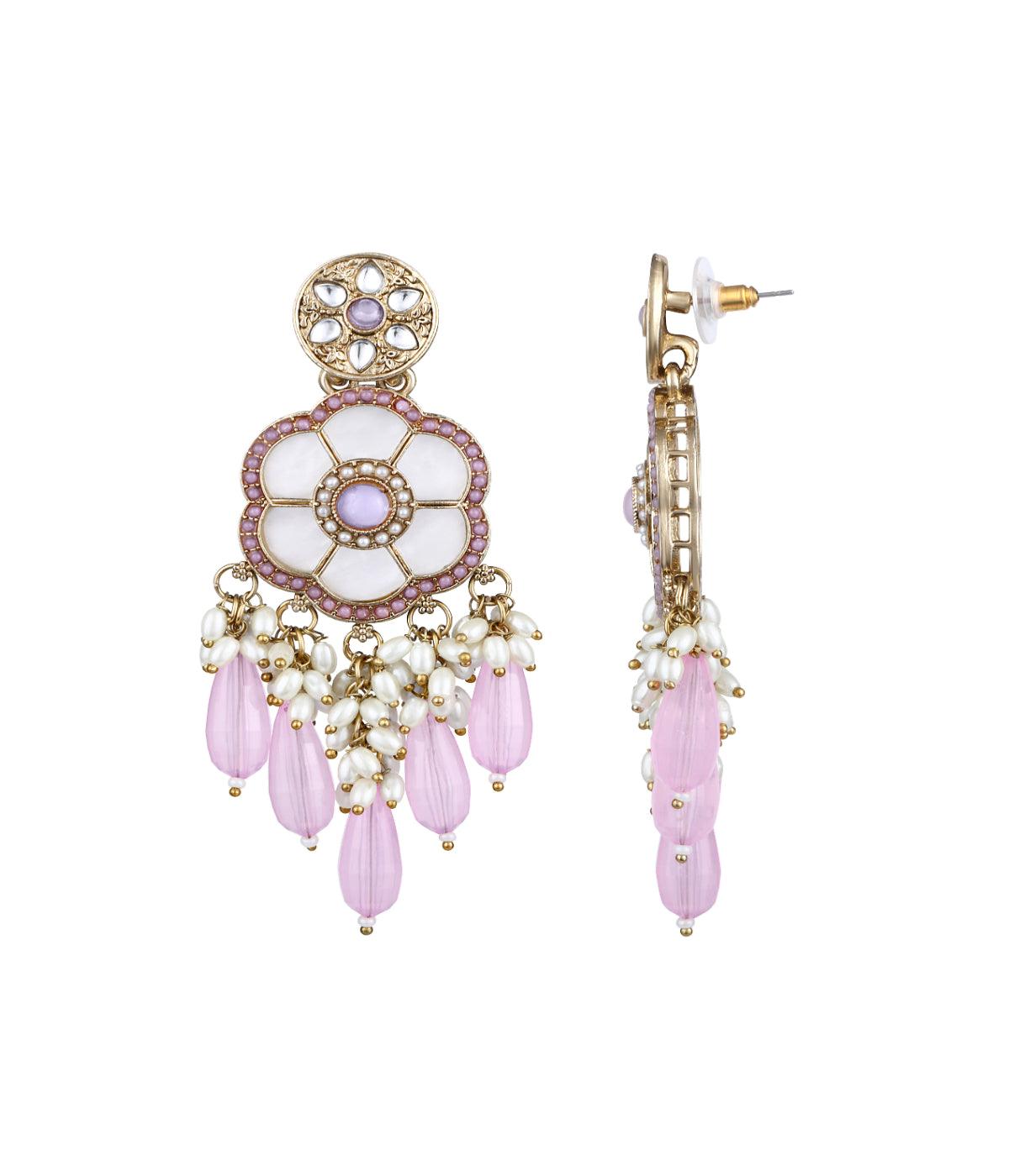 Royal Bloom: Traditional Purple Pearl Earrings - ASMITTA Jewellery