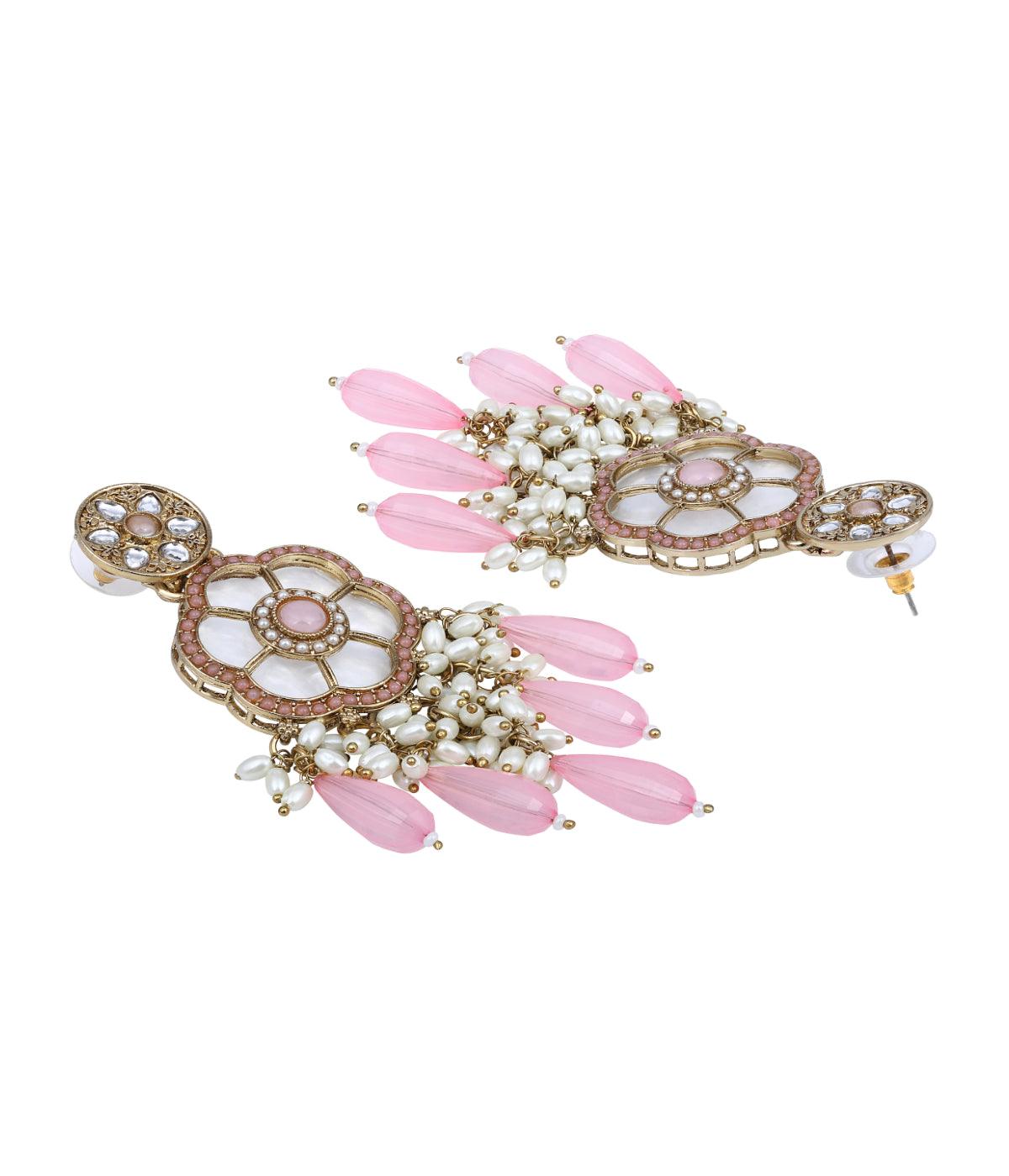 Petal Glow: Baby Pink Pearl & Crystal Blossom Drops - ASMITTA Jewellery
