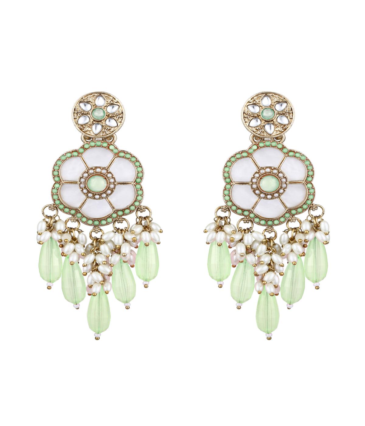 Mint Blossom: Traditional Floral Pearl Earring - ASMITTA Jewellery