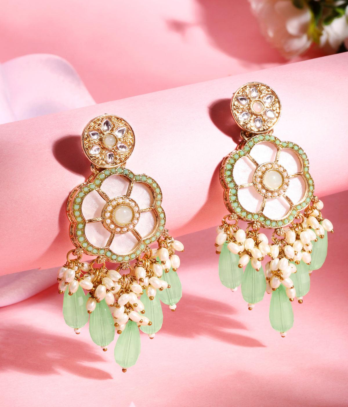 Mint Blossom: Traditional Floral Pearl Earring - ASMITTA Jewellery