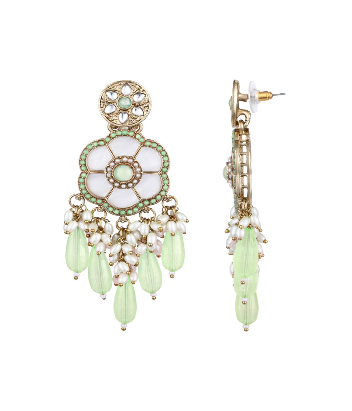 Mint Blossom: Traditional Floral Pearl Earring - ASMITTA Jewellery