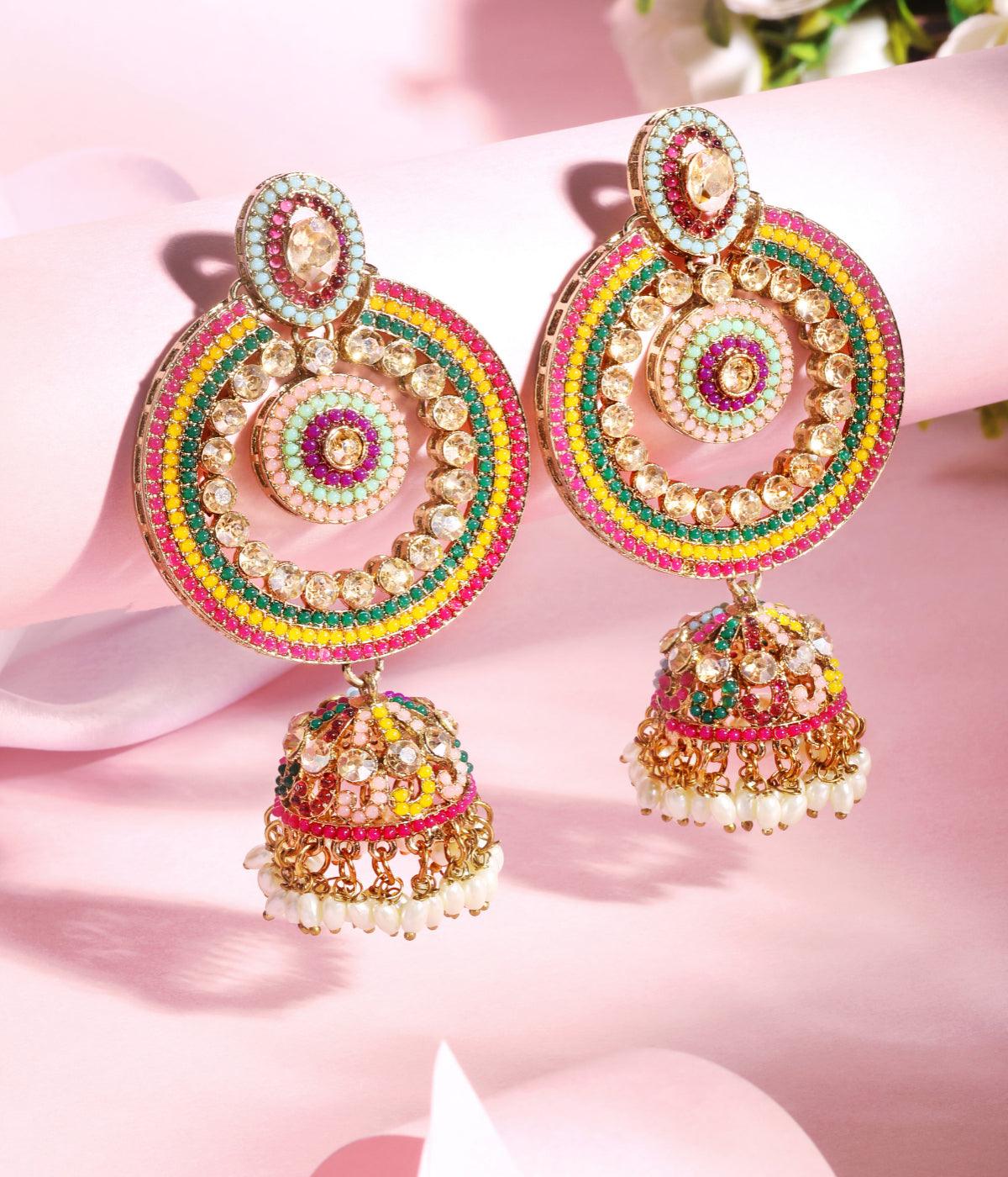 Traditional Shimmering Dome Shape Multicolour Earrings - ASMITTA Jewellery