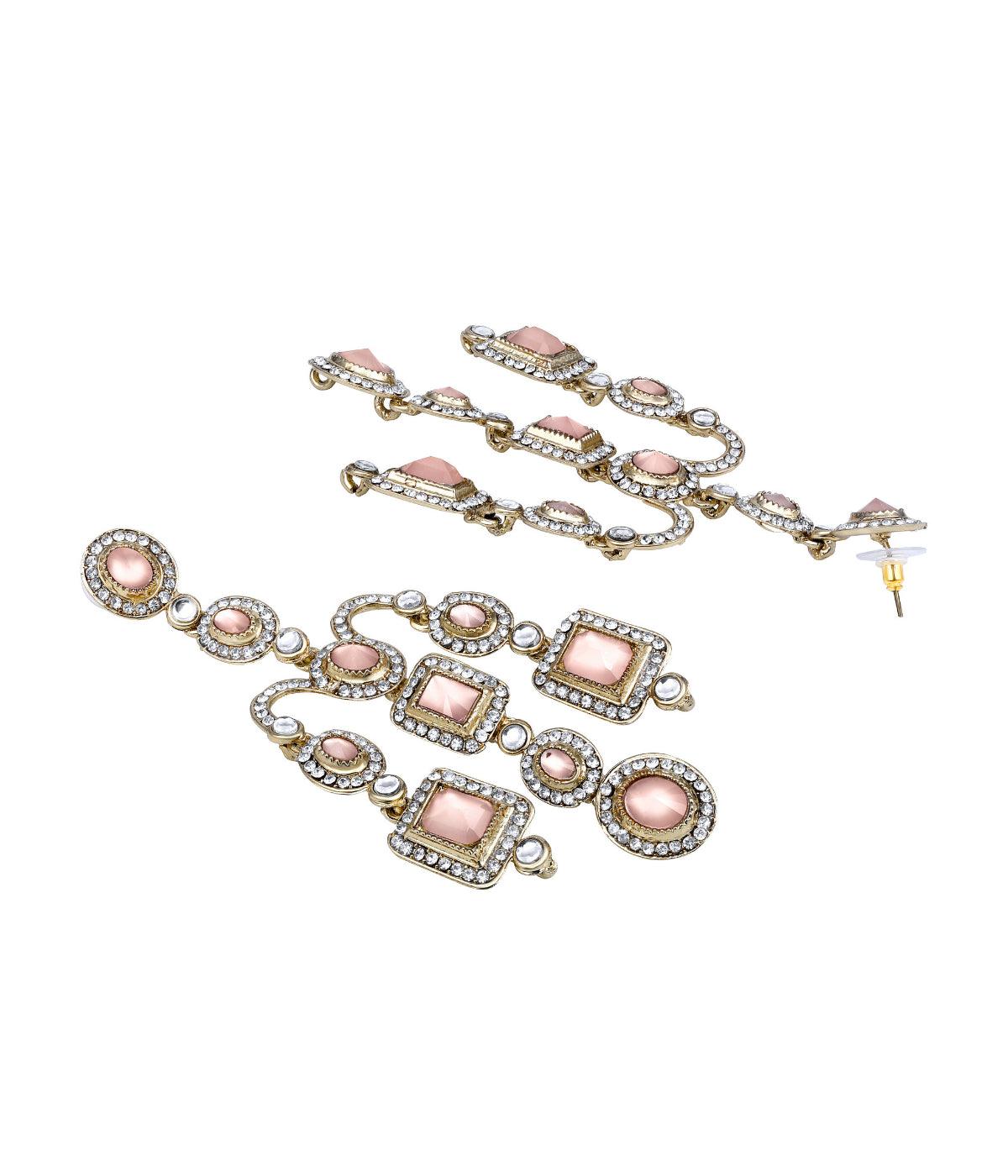 Traditional Shimmering Peach Crystal Dangle Hanging Earrings - ASMITTA Jewellery