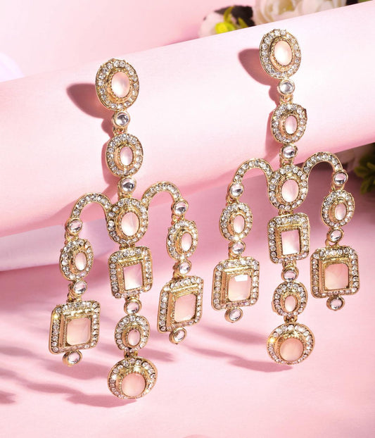 Traditional Shimmering Peach Crystal Dangle Hanging Earrings - ASMITTA Jewellery