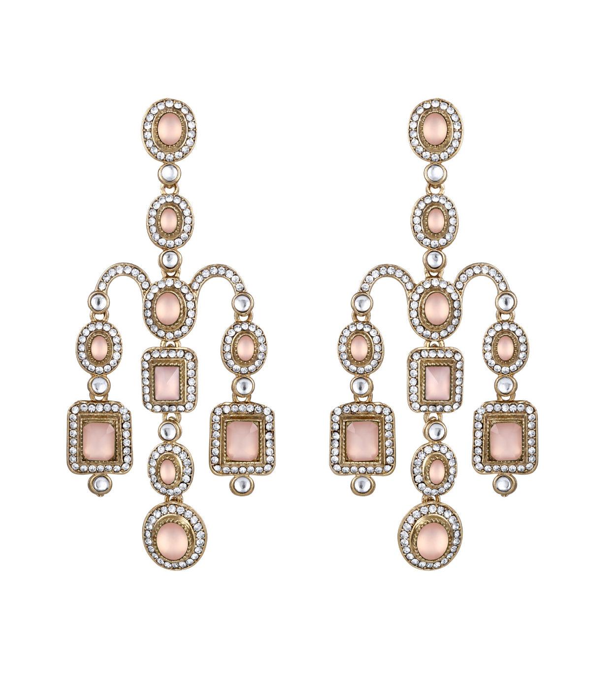 Traditional Shimmering Peach Crystal Dangle Hanging Earrings - ASMITTA Jewellery