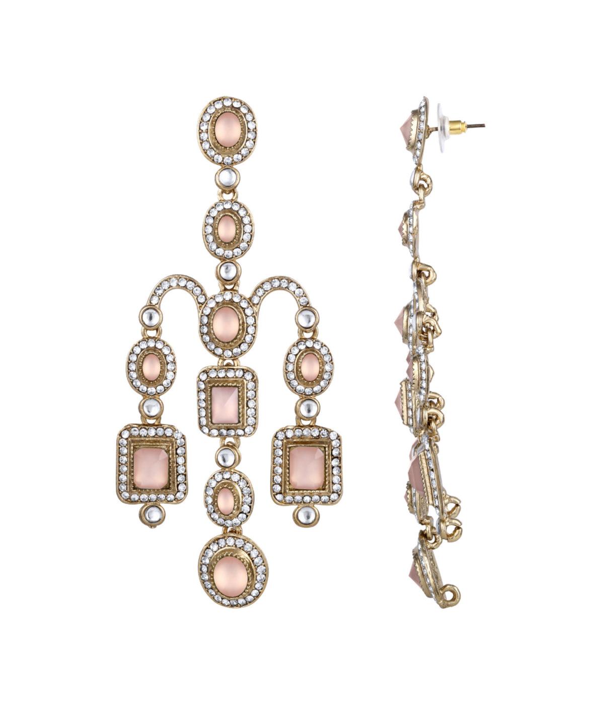 Traditional Shimmering Peach Crystal Dangle Hanging Earrings - ASMITTA Jewellery