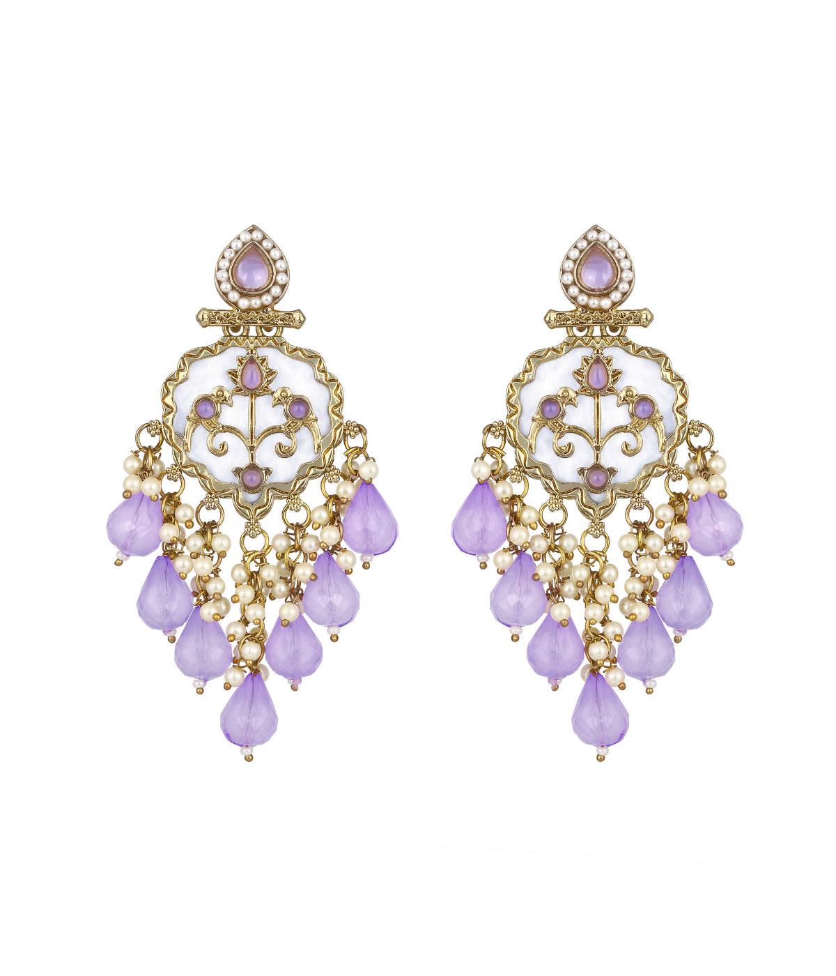 Traditional Purple Crystal Stone Drop Earrings - ASMITTA Jewellery