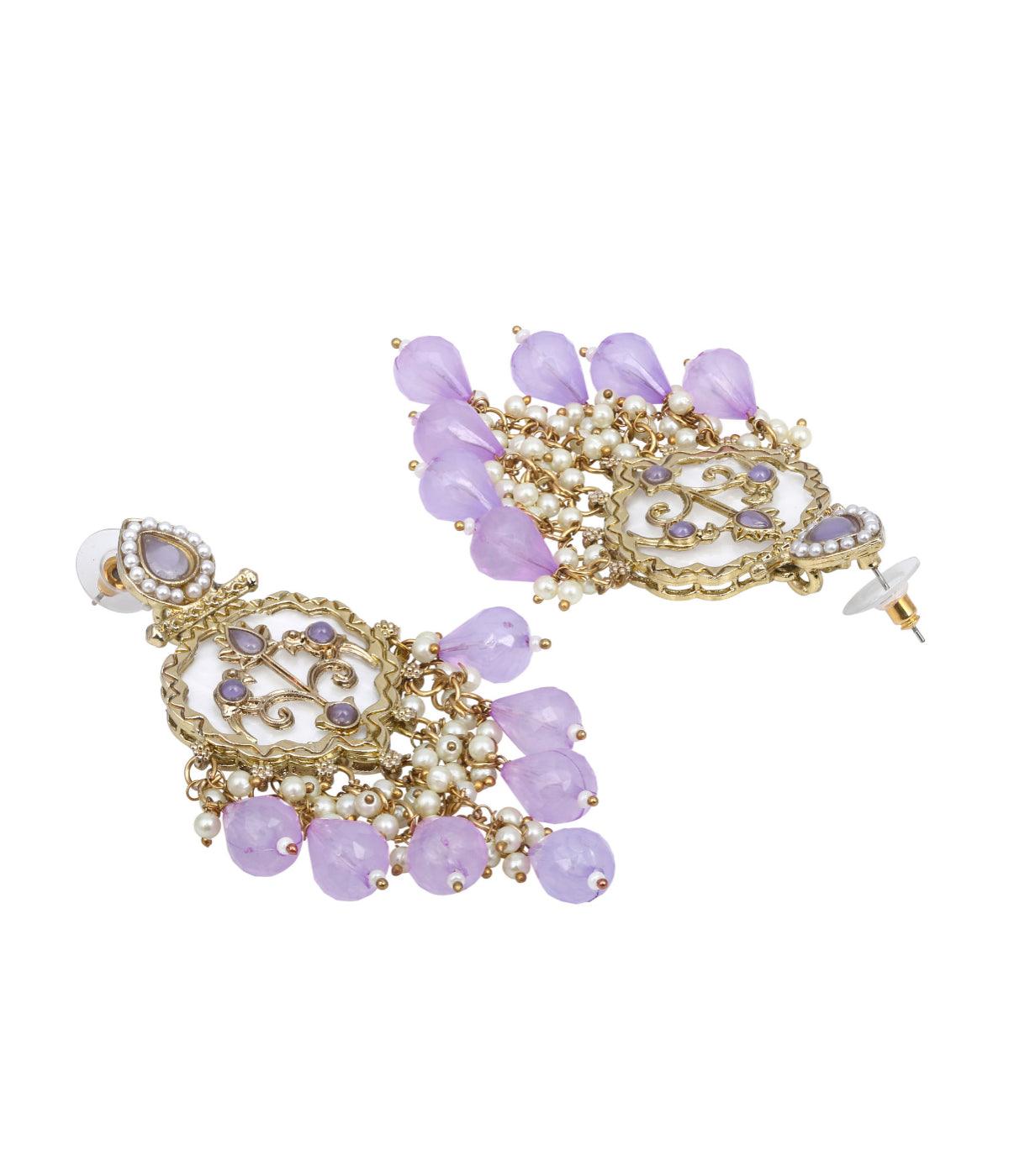 Traditional Purple Crystal Stone Drop Earrings - ASMITTA Jewellery