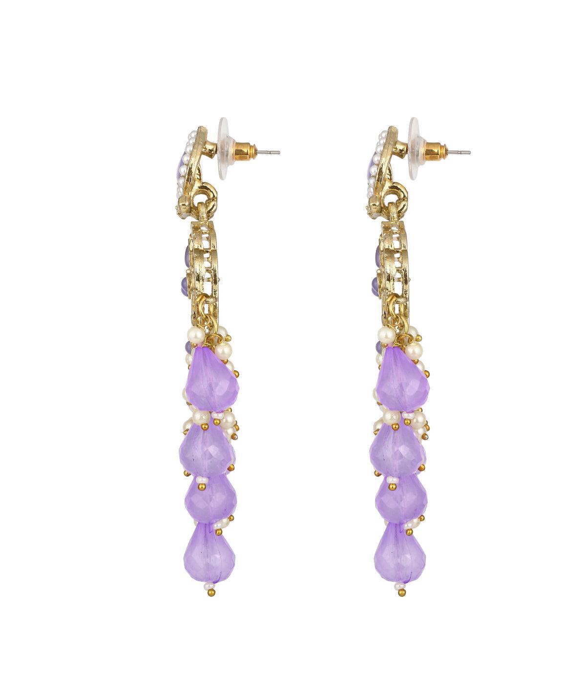 Traditional Purple Crystal Stone Drop Earrings - ASMITTA Jewellery