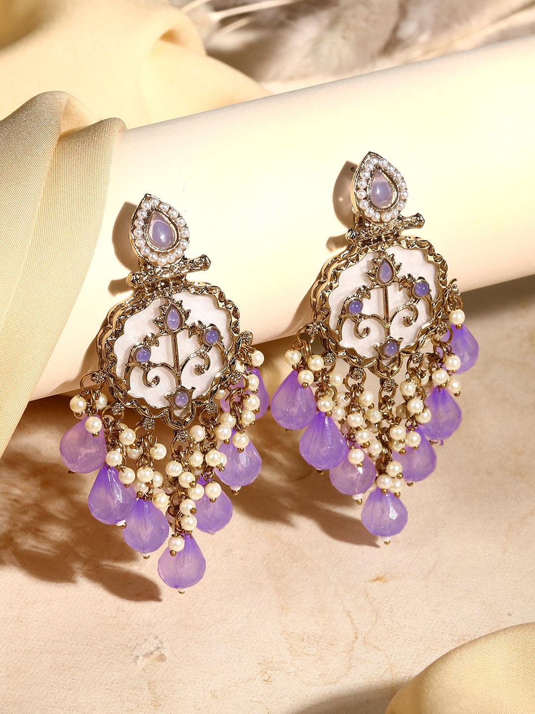 Traditional Purple Crystal Stone Drop Earrings - ASMITTA Jewellery