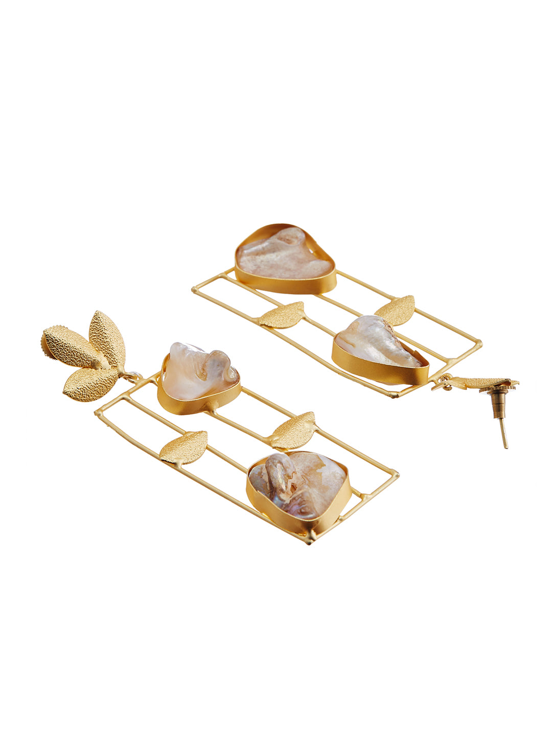 22KT Gold-Plated Pearls Square Shaped Drop Earrings