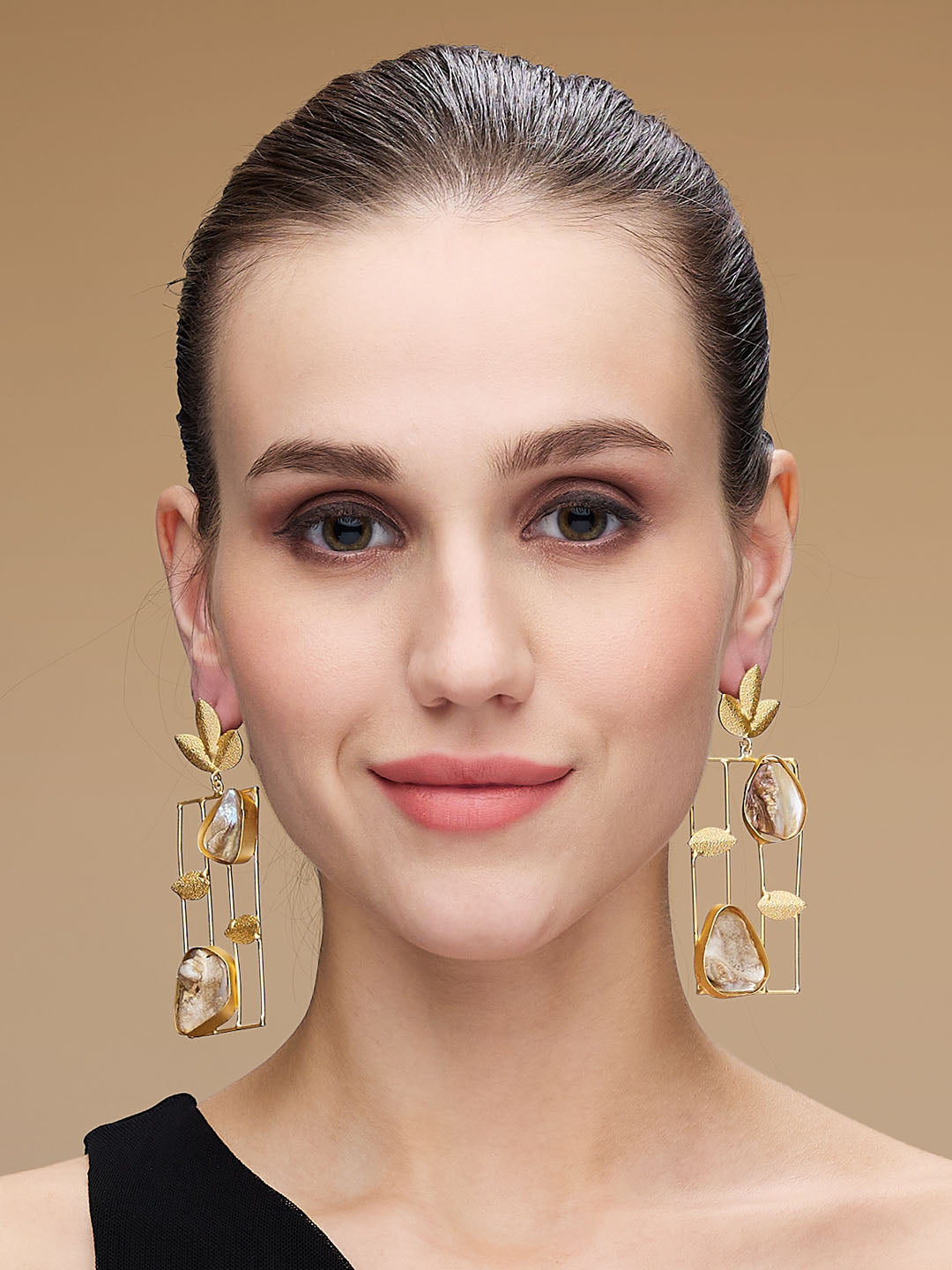 22KT Gold-Plated Pearls Square Shaped Drop Earrings