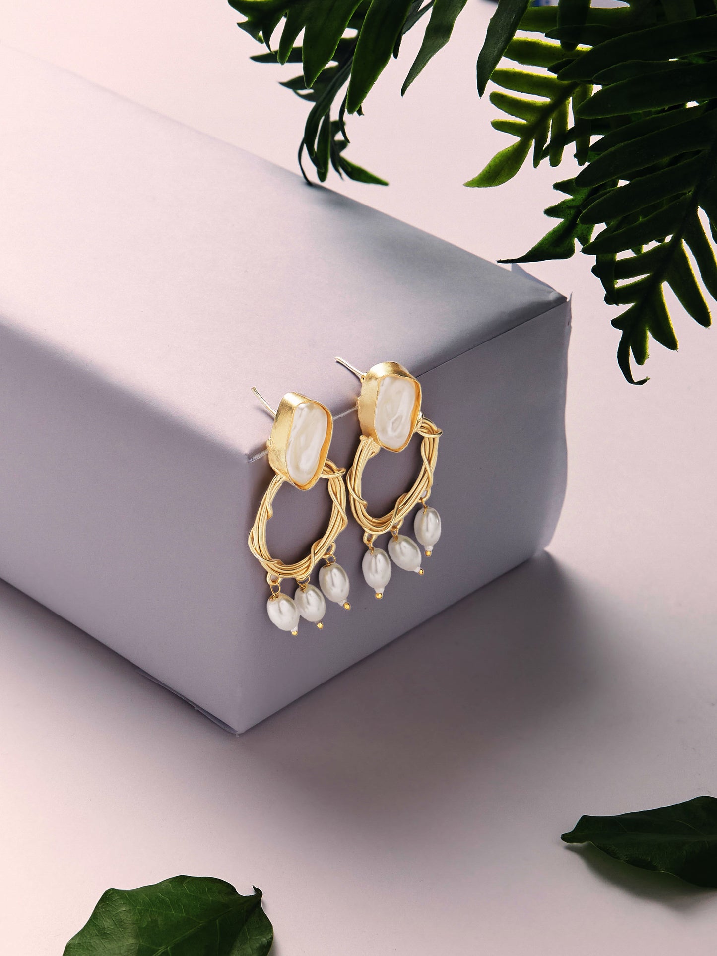 Gold Plated Mother of Pearls Beaded Drop Earrings