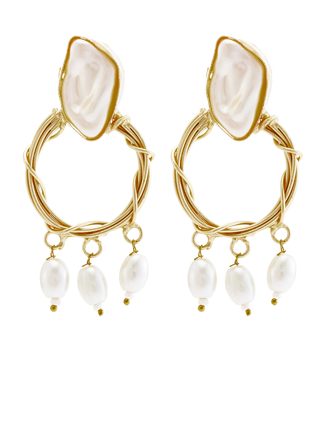 Gold Plated Mother of Pearls Beaded Drop Earrings