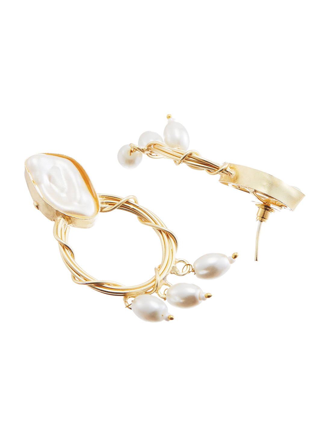 Gold Plated Mother of Pearls Beaded Drop Earrings