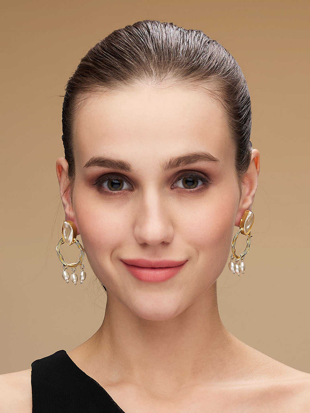 Gold Plated Mother of Pearls Beaded Drop Earrings