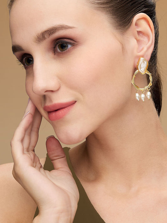 Gold Plated Mother of Pearls Beaded Drop Earrings