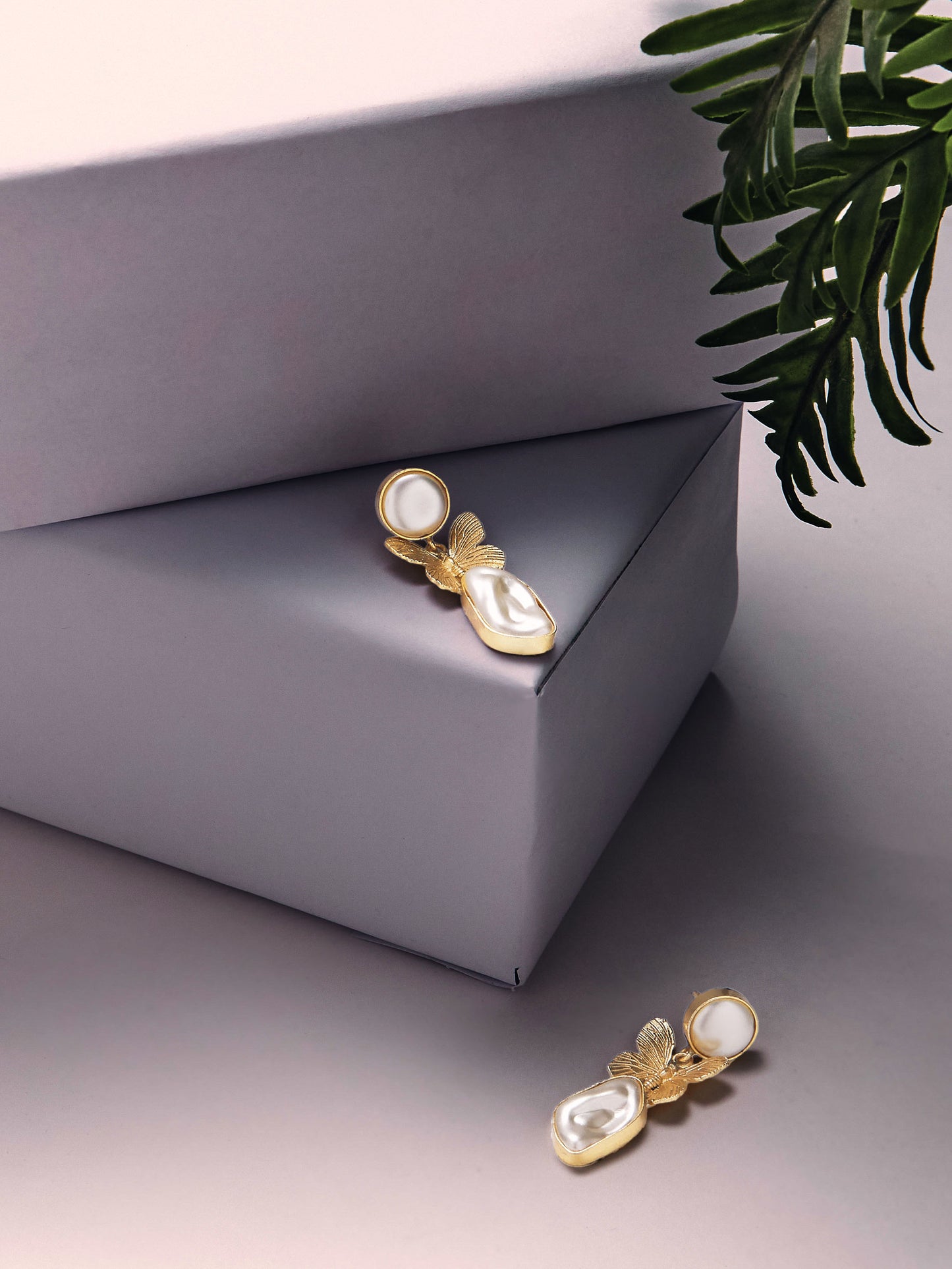 Gold-Plated Pearls Beaded Animal Shaped Drop Earrings