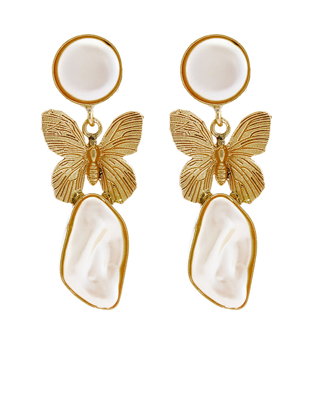 Gold-Plated Pearls Beaded Animal Shaped Drop Earrings