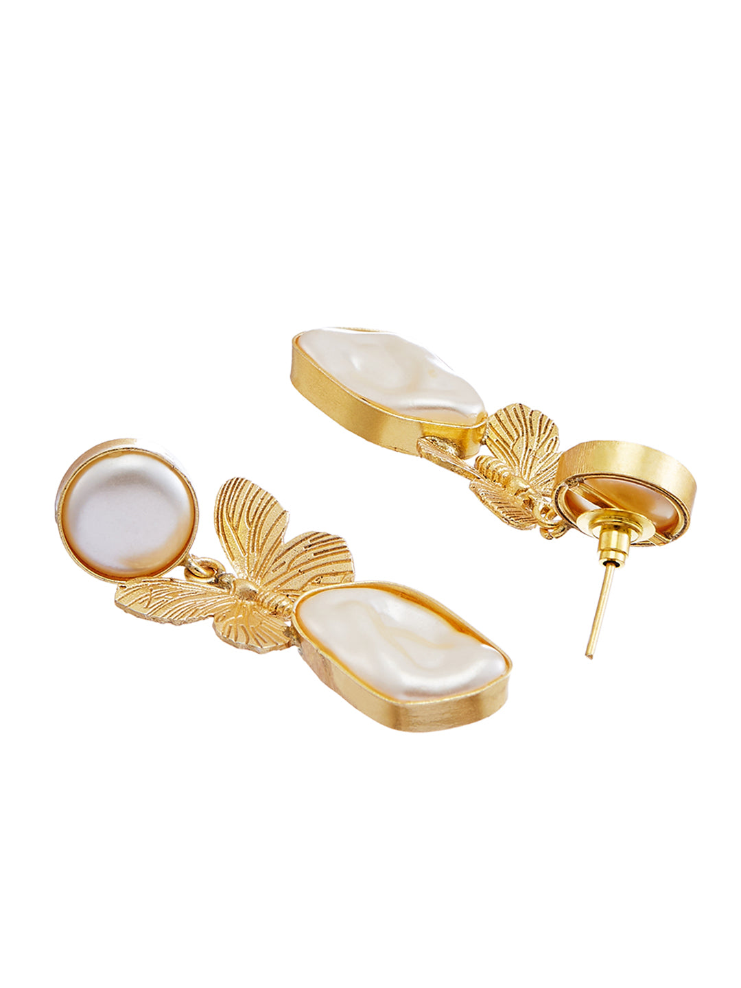 Gold-Plated Pearls Beaded Animal Shaped Drop Earrings