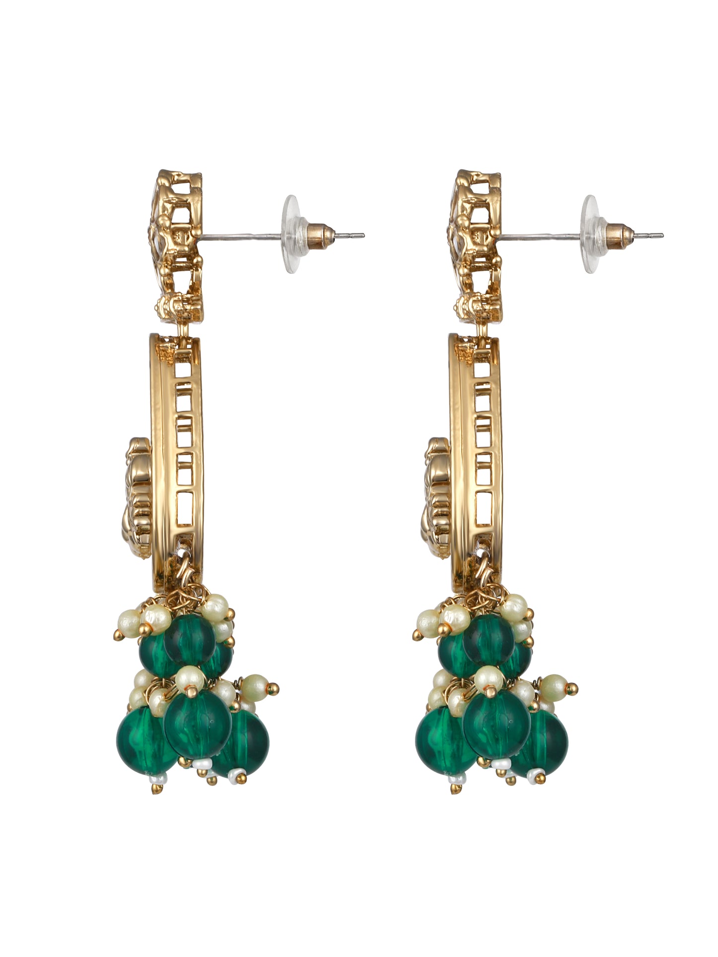Gold-Plated stones Studded & Pearls Beaded Floral Drop Earrings