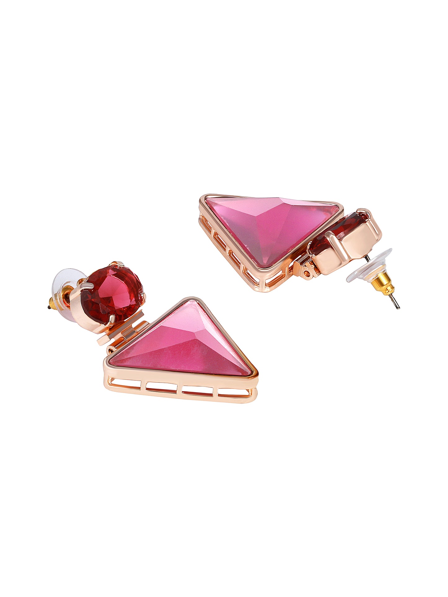 Rose Gold-Plated Ruby Studded Geometric Shaped Drop Earrings