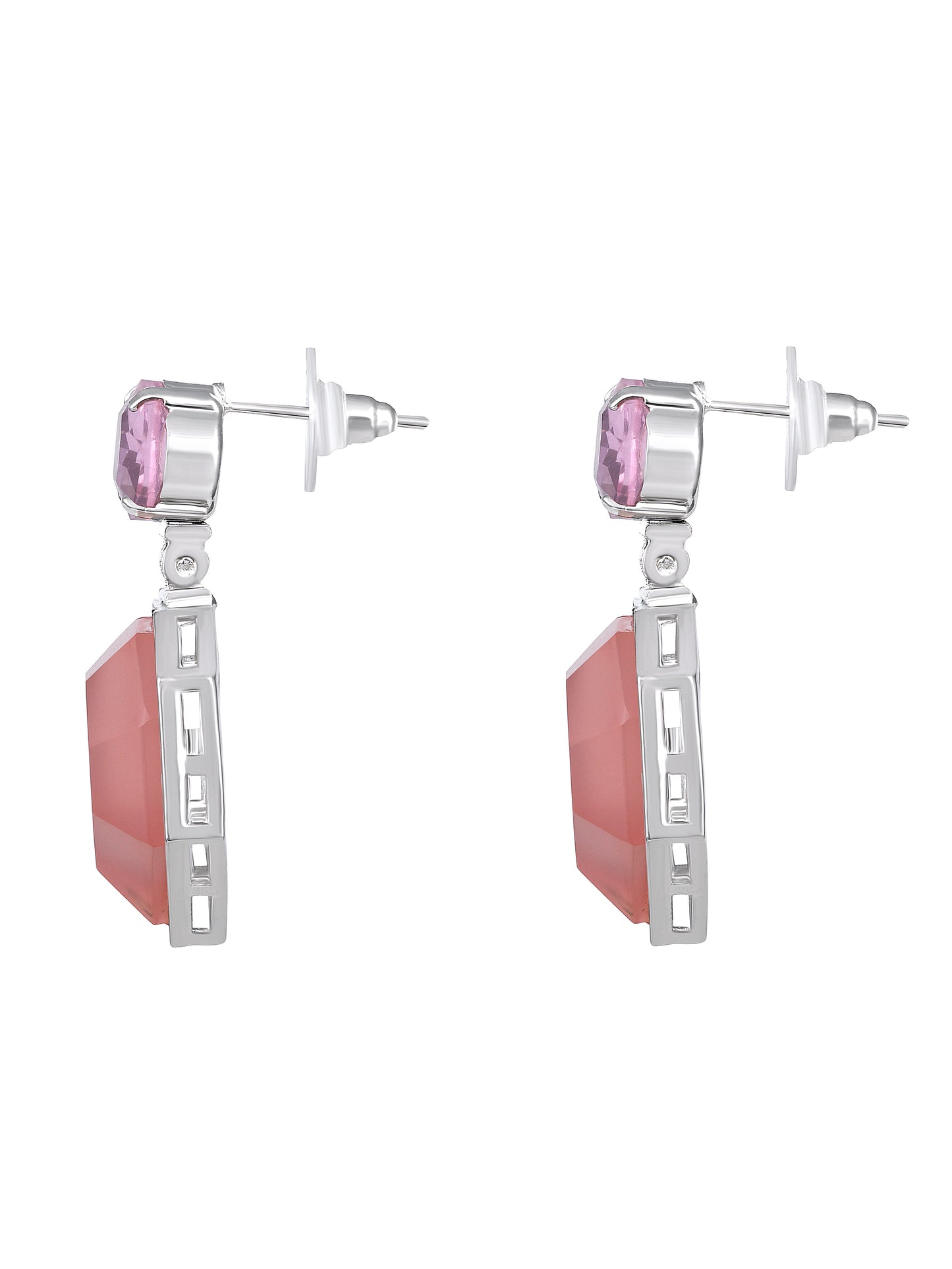 Silver-Plated Artificial Stones Studded Geometric Shaped Drop Earrings