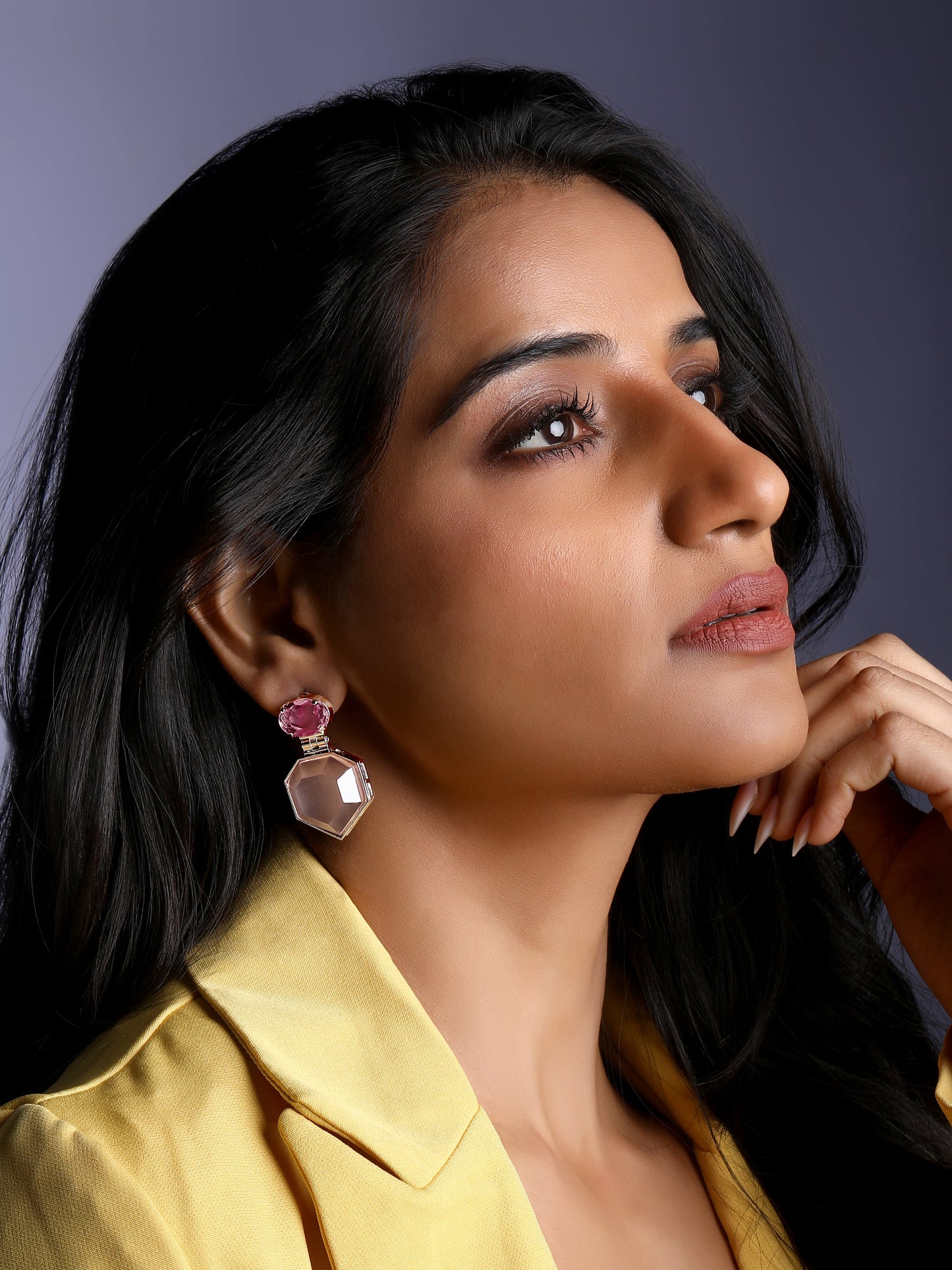 Silver-Plated Artificial Stones Studded Geometric Shaped Drop Earrings