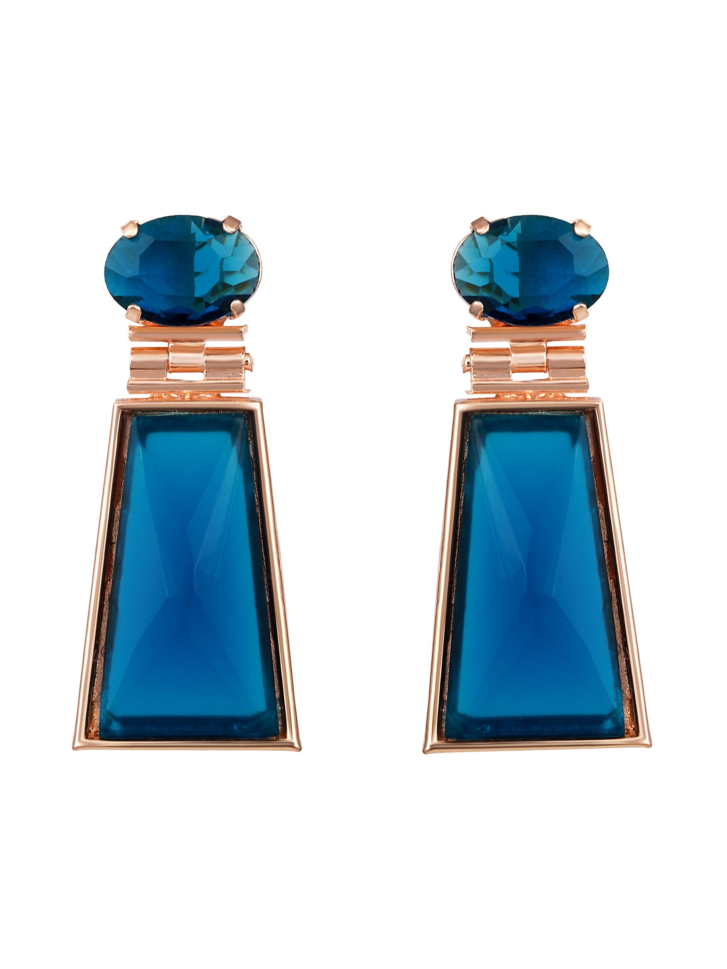 Rose Gold-Plated Artificial Stone Studded Geometric Shaped Drop Earrings