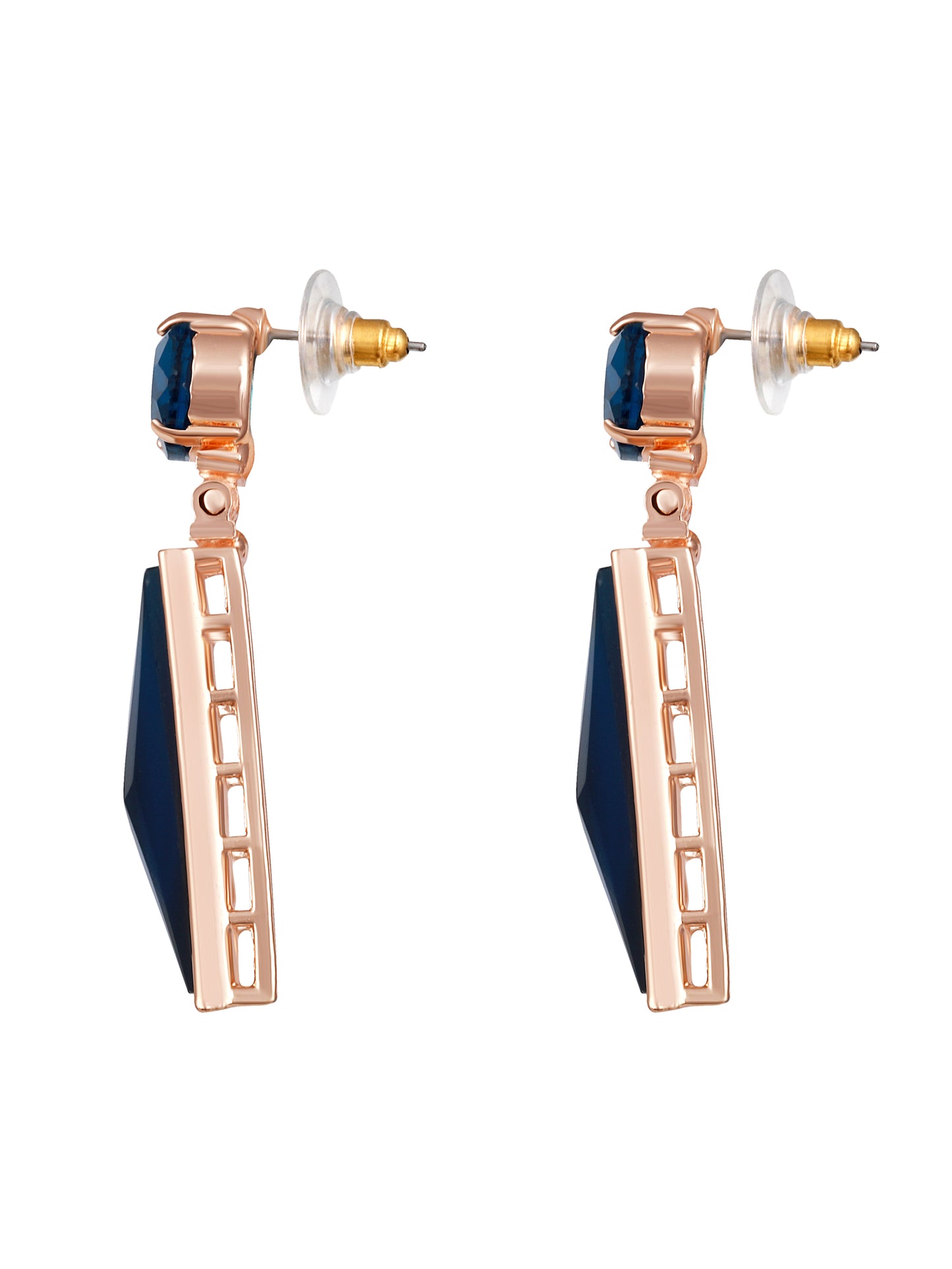 Rose Gold-Plated Artificial Stone Studded Geometric Shaped Drop Earrings