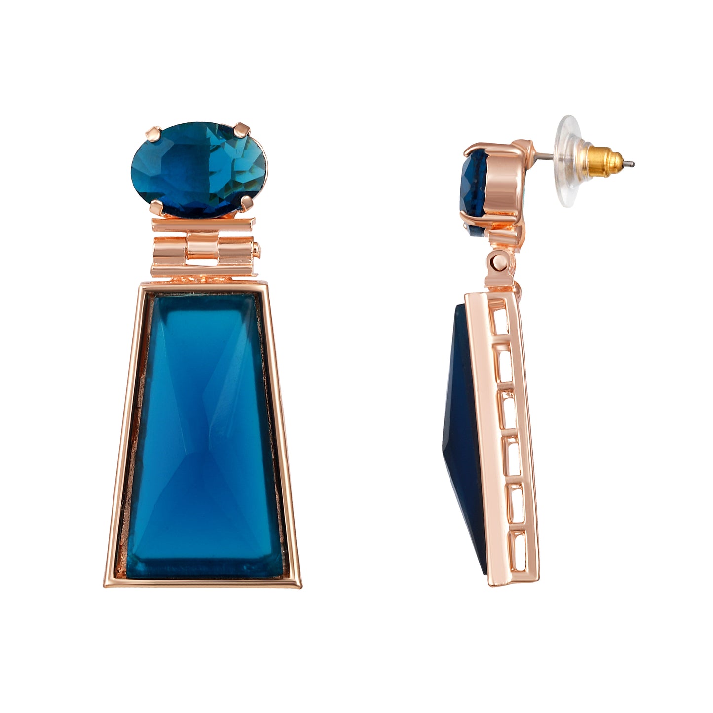 Rose Gold-Plated Artificial Stone Studded Geometric Shaped Drop Earrings